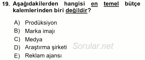 Reklamcılık 2015 - 2016 Dönem Sonu Sınavı 19.Soru