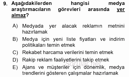 Reklamcılık 2015 - 2016 Dönem Sonu Sınavı 9.Soru