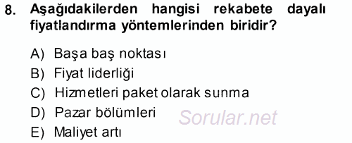 Odalar Bölümü Yönetimi 2013 - 2014 Dönem Sonu Sınavı 8.Soru