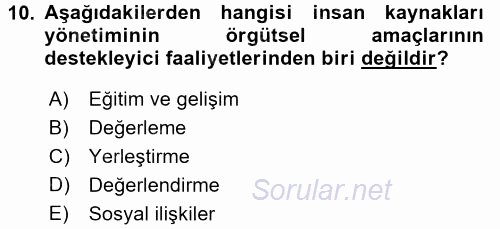 Rekreasyon Yönetimi 2015 - 2016 Dönem Sonu Sınavı 10.Soru