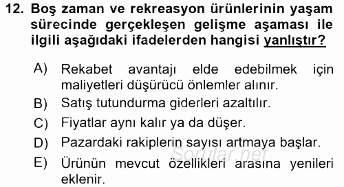 Rekreasyon Yönetimi 2015 - 2016 Dönem Sonu Sınavı 12.Soru