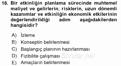 Rekreasyon Yönetimi 2015 - 2016 Dönem Sonu Sınavı 16.Soru