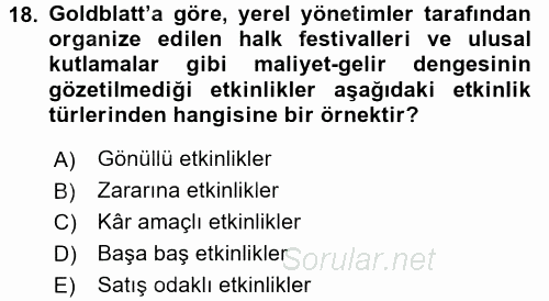 Rekreasyon Yönetimi 2015 - 2016 Dönem Sonu Sınavı 18.Soru