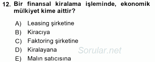 Finansal Kurumlar 2016 - 2017 3 Ders Sınavı 12.Soru