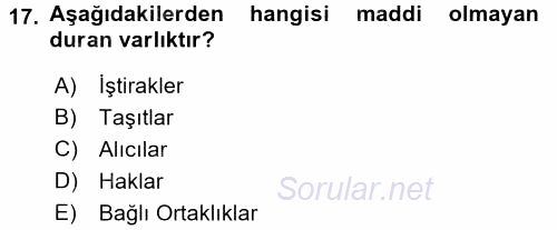 Genel Muhasebe 2 2017 - 2018 Dönem Sonu Sınavı 17.Soru