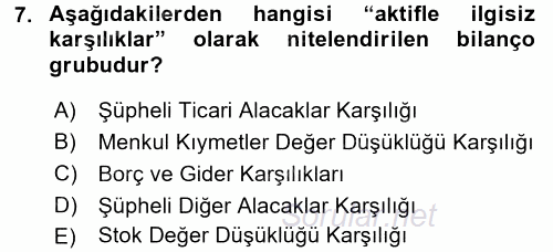 Genel Muhasebe 2 2017 - 2018 Dönem Sonu Sınavı 7.Soru