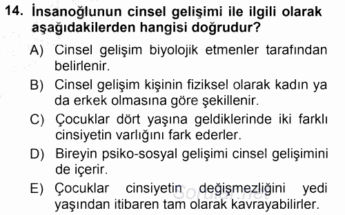 Anne Baba Eğitimi 2012 - 2013 Dönem Sonu Sınavı 14.Soru