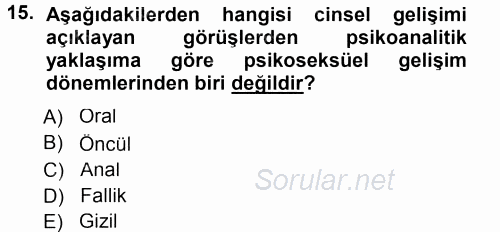 Anne Baba Eğitimi 2012 - 2013 Dönem Sonu Sınavı 15.Soru