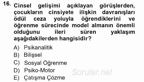Anne Baba Eğitimi 2012 - 2013 Dönem Sonu Sınavı 16.Soru