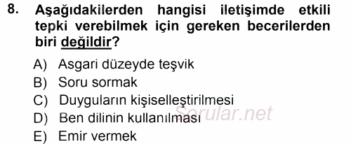 Anne Baba Eğitimi 2012 - 2013 Dönem Sonu Sınavı 8.Soru