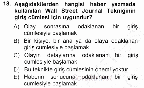 Haber Yazma Teknikleri 2012 - 2013 Ara Sınavı 18.Soru