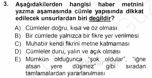 Haber Yazma Teknikleri 2012 - 2013 Ara Sınavı 3.Soru