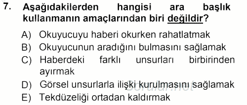 Haber Yazma Teknikleri 2012 - 2013 Ara Sınavı 7.Soru