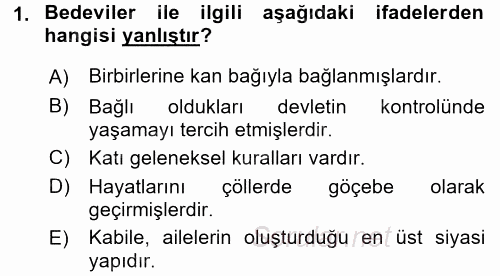 Modern Ortadoğu Tarihi 2017 - 2018 Dönem Sonu Sınavı 1.Soru