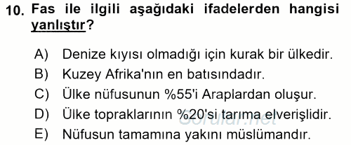 Modern Ortadoğu Tarihi 2017 - 2018 Dönem Sonu Sınavı 10.Soru