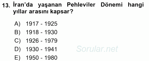 Modern Ortadoğu Tarihi 2017 - 2018 Dönem Sonu Sınavı 13.Soru