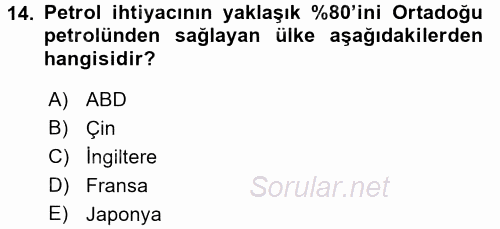 Modern Ortadoğu Tarihi 2017 - 2018 Dönem Sonu Sınavı 14.Soru