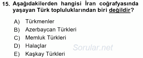 Modern Ortadoğu Tarihi 2017 - 2018 Dönem Sonu Sınavı 15.Soru