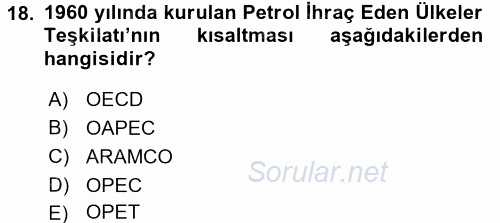 Modern Ortadoğu Tarihi 2017 - 2018 Dönem Sonu Sınavı 18.Soru