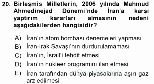Modern Ortadoğu Tarihi 2017 - 2018 Dönem Sonu Sınavı 20.Soru