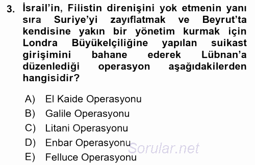 Modern Ortadoğu Tarihi 2017 - 2018 Dönem Sonu Sınavı 3.Soru