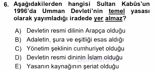 Modern Ortadoğu Tarihi 2017 - 2018 Dönem Sonu Sınavı 6.Soru