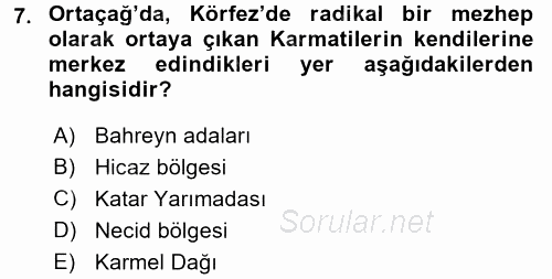 Modern Ortadoğu Tarihi 2017 - 2018 Dönem Sonu Sınavı 7.Soru