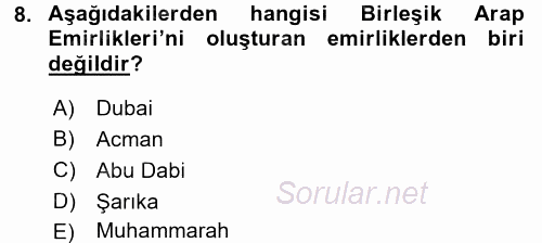 Modern Ortadoğu Tarihi 2017 - 2018 Dönem Sonu Sınavı 8.Soru