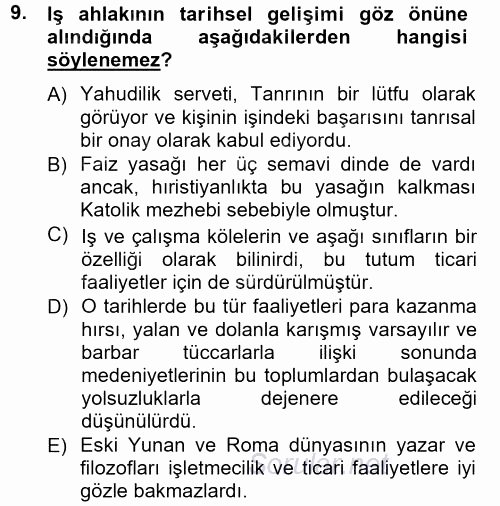 İşletmelerde Sosyal Sorumluluk Ve Etik 2012 - 2013 Ara Sınavı 9.Soru