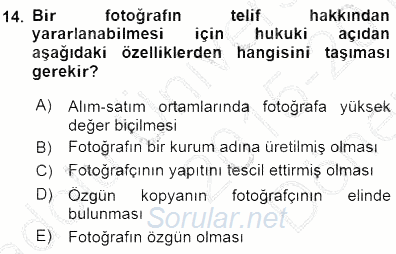Fotoğrafın Kullanım Alanları 2015 - 2016 Dönem Sonu Sınavı 14.Soru