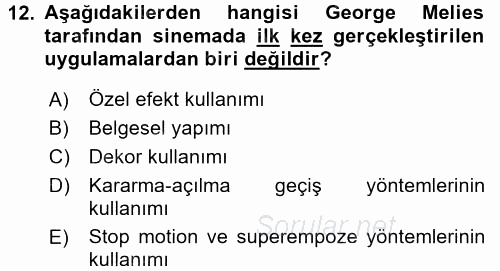 Hareketli Görüntünün Tarihi 2017 - 2018 3 Ders Sınavı 12.Soru