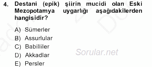 Uygarlık Tarihi 1 2014 - 2015 Dönem Sonu Sınavı 4.Soru