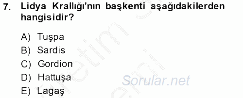 Uygarlık Tarihi 1 2014 - 2015 Dönem Sonu Sınavı 7.Soru