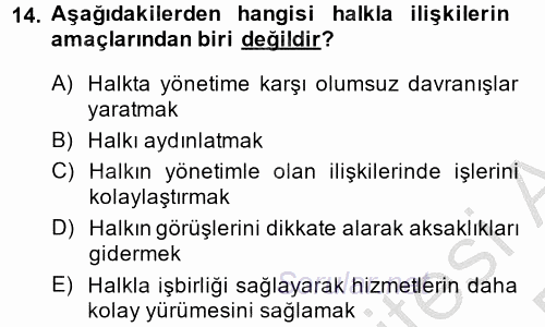 Sağlık Hizmetleri Pazarlaması 2014 - 2015 Dönem Sonu Sınavı 14.Soru