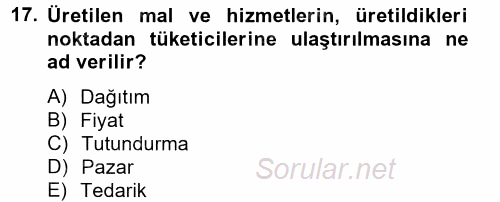 Sağlık Hizmetleri Pazarlaması 2014 - 2015 Dönem Sonu Sınavı 17.Soru