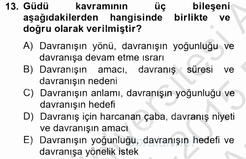 Davranış Bilimleri 2 2014 - 2015 Ara Sınavı 13.Soru