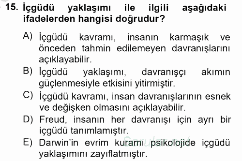 Davranış Bilimleri 2 2014 - 2015 Ara Sınavı 15.Soru