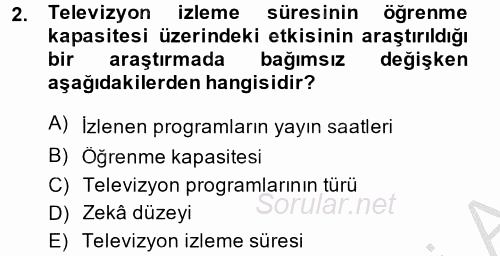 Davranış Bilimleri 2 2014 - 2015 Ara Sınavı 2.Soru