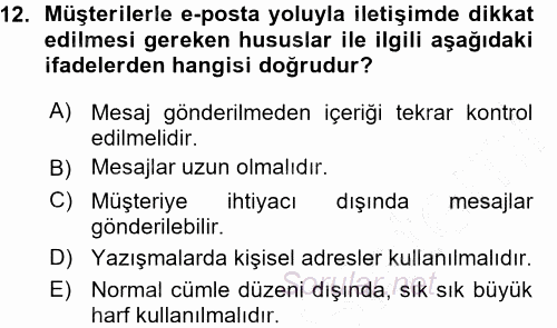 Odalar Bölümü Yönetimi 2015 - 2016 Ara Sınavı 12.Soru