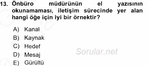 Odalar Bölümü Yönetimi 2015 - 2016 Ara Sınavı 13.Soru