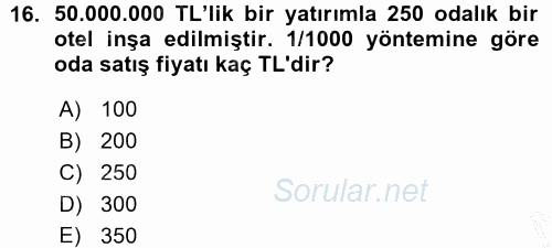 Odalar Bölümü Yönetimi 2015 - 2016 Ara Sınavı 16.Soru