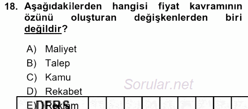 Odalar Bölümü Yönetimi 2015 - 2016 Ara Sınavı 18.Soru