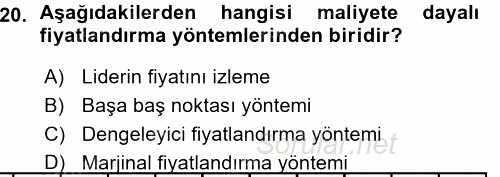 Odalar Bölümü Yönetimi 2015 - 2016 Ara Sınavı 20.Soru