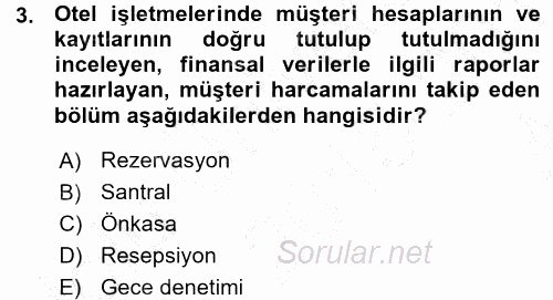 Odalar Bölümü Yönetimi 2015 - 2016 Ara Sınavı 3.Soru