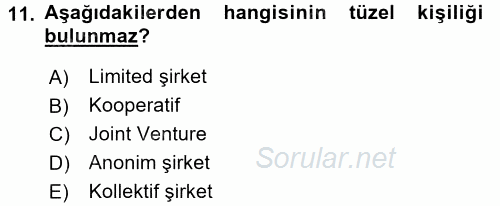 Ticaret Hukuku 1 2016 - 2017 Dönem Sonu Sınavı 11.Soru