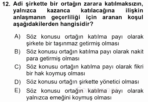 Ticaret Hukuku 1 2016 - 2017 Dönem Sonu Sınavı 12.Soru