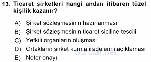 Ticaret Hukuku 1 2016 - 2017 Dönem Sonu Sınavı 13.Soru