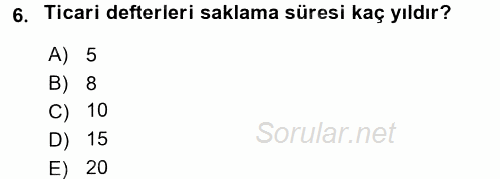 Ticaret Hukuku 1 2016 - 2017 Dönem Sonu Sınavı 6.Soru