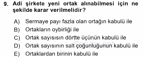 Ticaret Hukuku 1 2016 - 2017 Dönem Sonu Sınavı 9.Soru