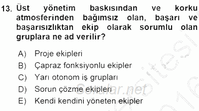 Yönetim ve Organizasyon 2 2015 - 2016 Ara Sınavı 13.Soru